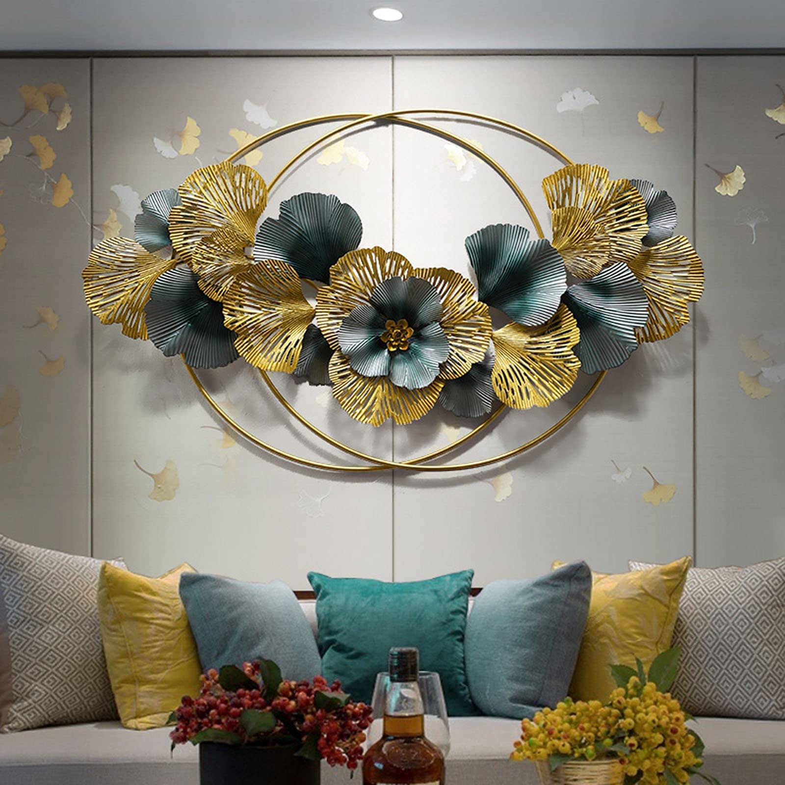 Farmhouse Style Modern Metal Wall Art - Floral Decor, Luxury Hanging Sculpture for Living Room & Bedroom - 125x75cm (49.2x29.5in) - Perfect for Home Decor, Wedding Gift & Wall Aesthetic Enhancement
