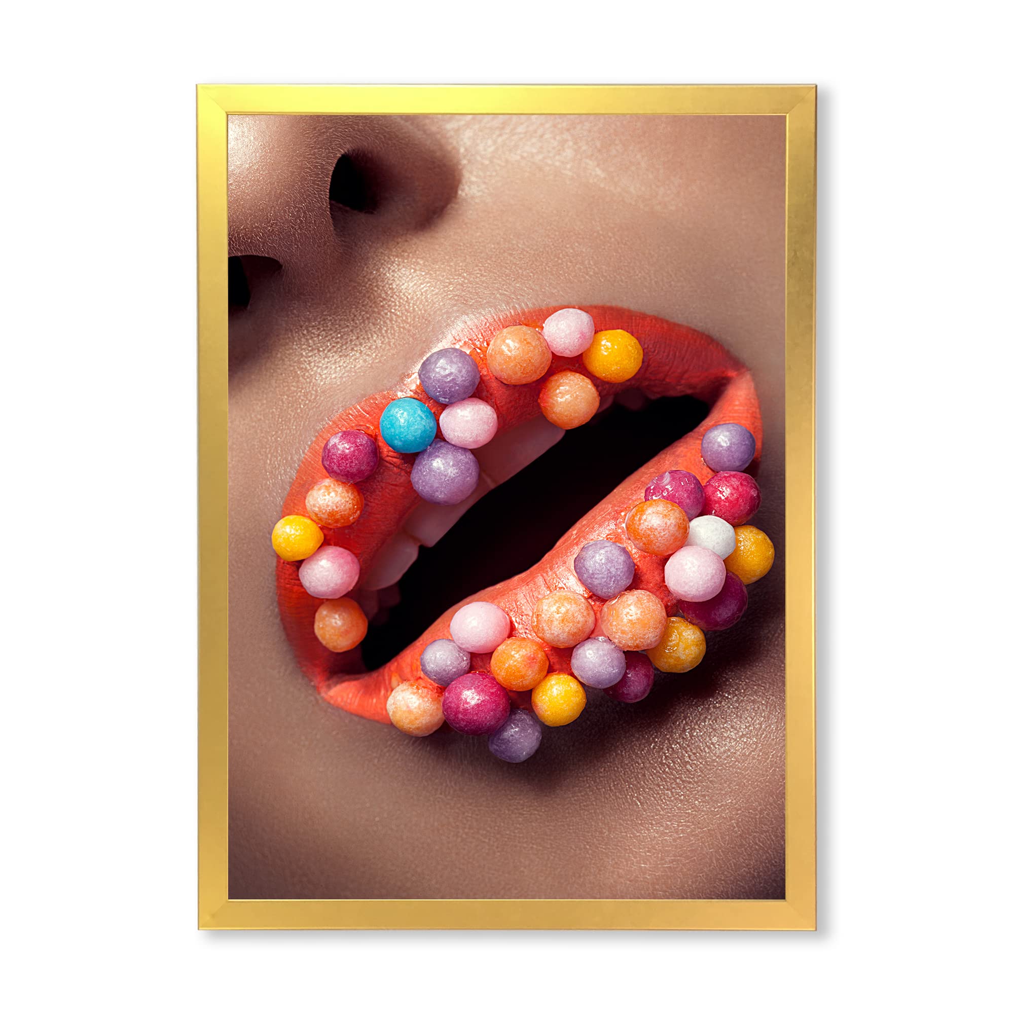 Creative Makeup Lips with Lollipops - Modern Framed Wall Art Decor for Living Room, Bedroom & Office - Unique Home Decor Gift Idea