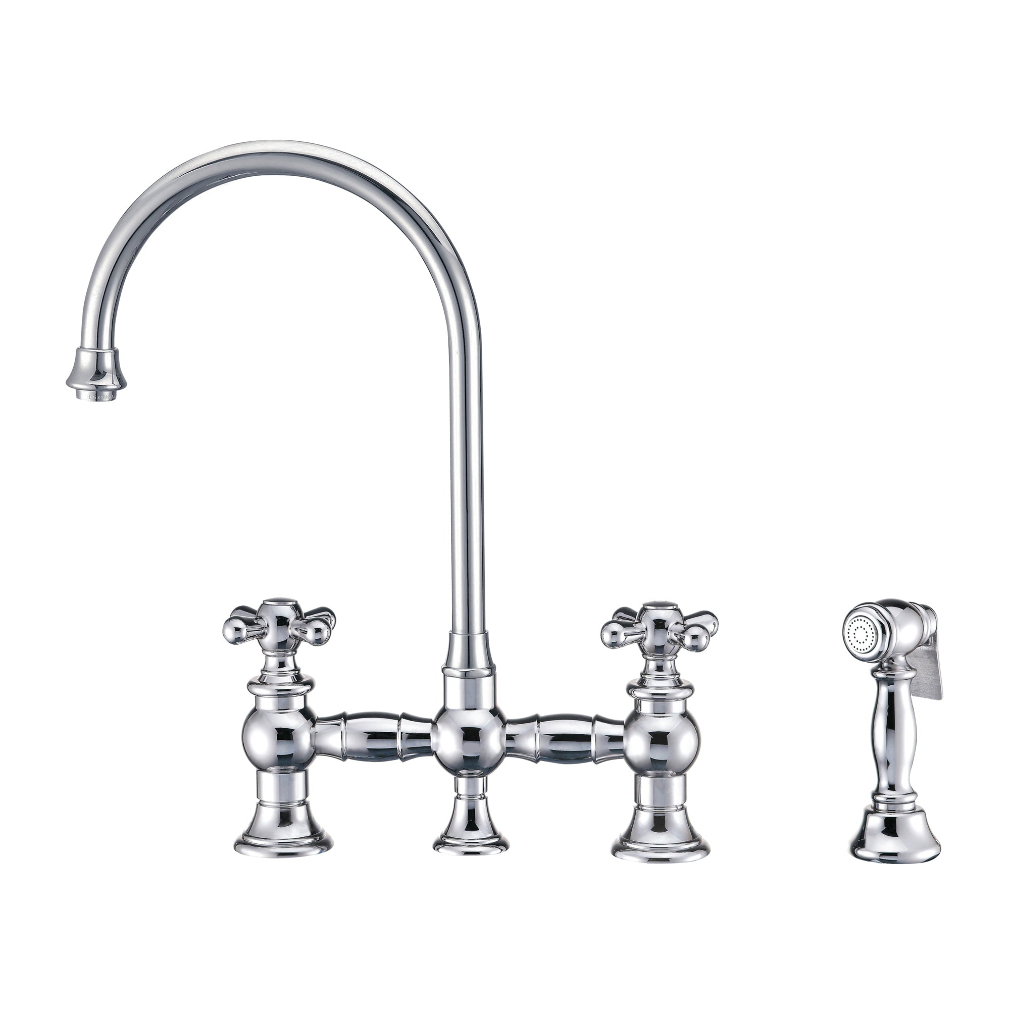 Premium Bridge Faucet with 360° Swivel Long Gooseneck Spout, Cross Handles & Durable Solid Brass Side Sprayer - Perfect for Farmhouse Sinks, Commercial Kitchens & Modern Home Renovations