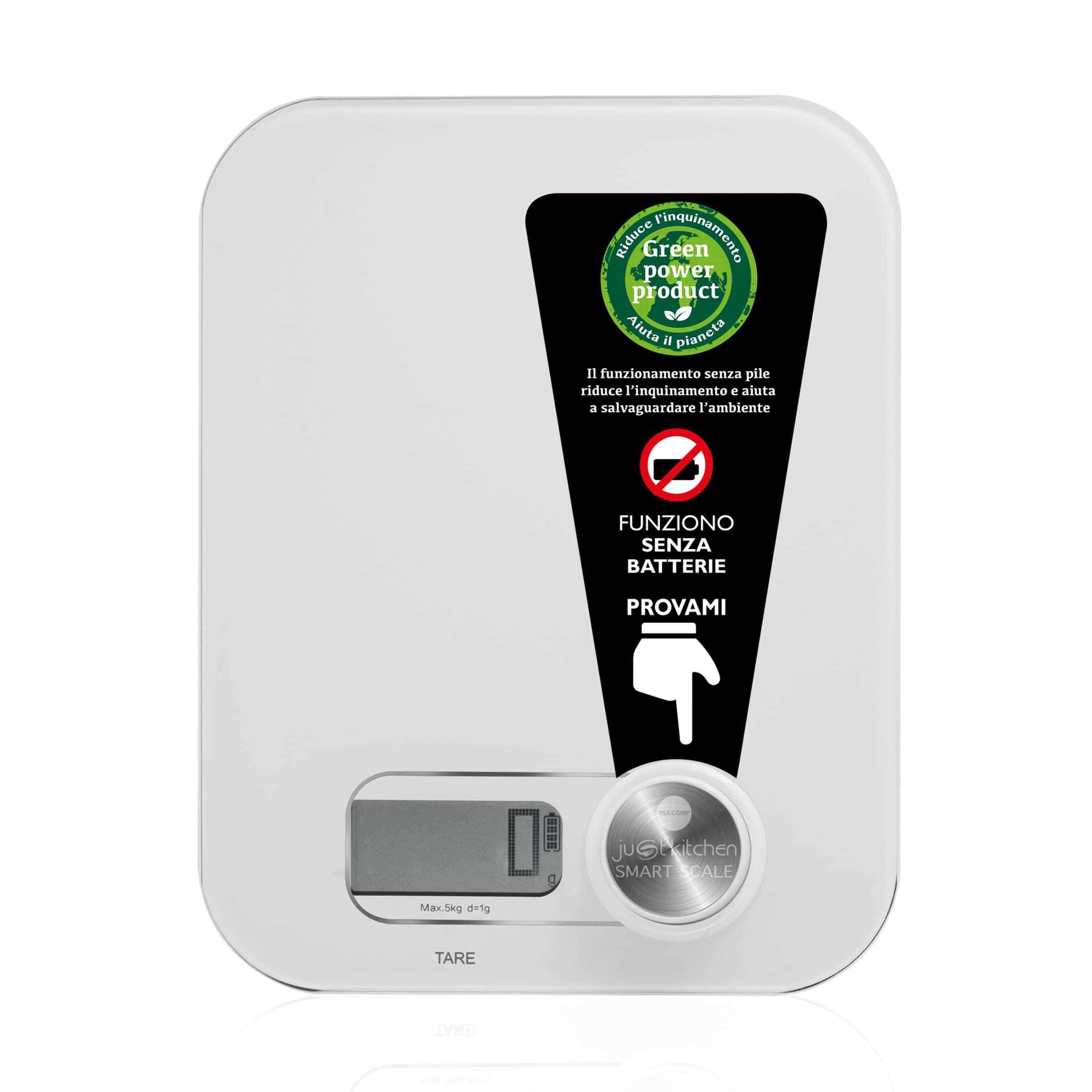 MACOM Just Kitchen 868 Smart Food Scale - Digital Kitchen Scale with No Batteries Needed, White - Perfect for Baking, Cooking & Meal Prep