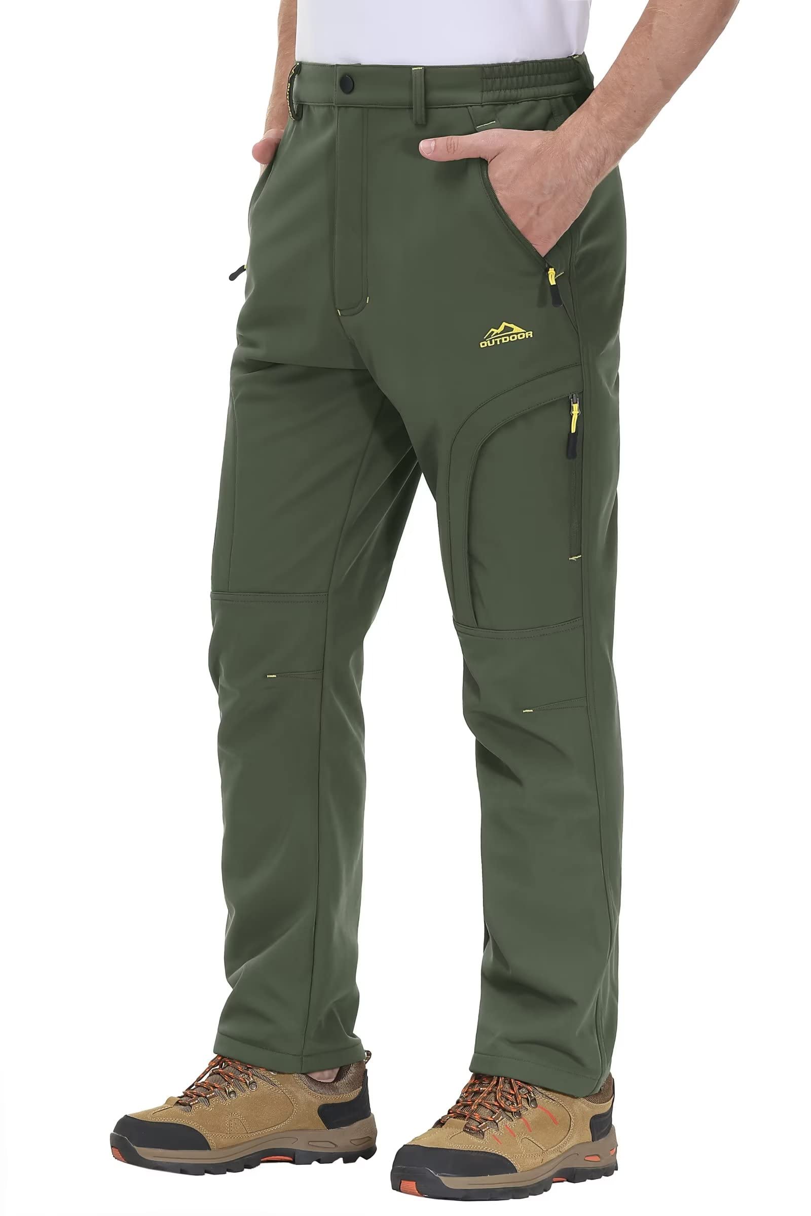 MAGCOMSEN Men's Winter Snow Ski Pants - Fleece Lined Water Resistant Hiking Pants with 5 Zip Pockets for Outdoor Activities & Cold Weather Adventures
