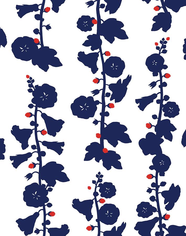 Clare V. 'Hollyhock' Navy Red Wallpaper - Premium Peel & Stick Wallpaper for Living Room, Bedroom, or Nursery Decor