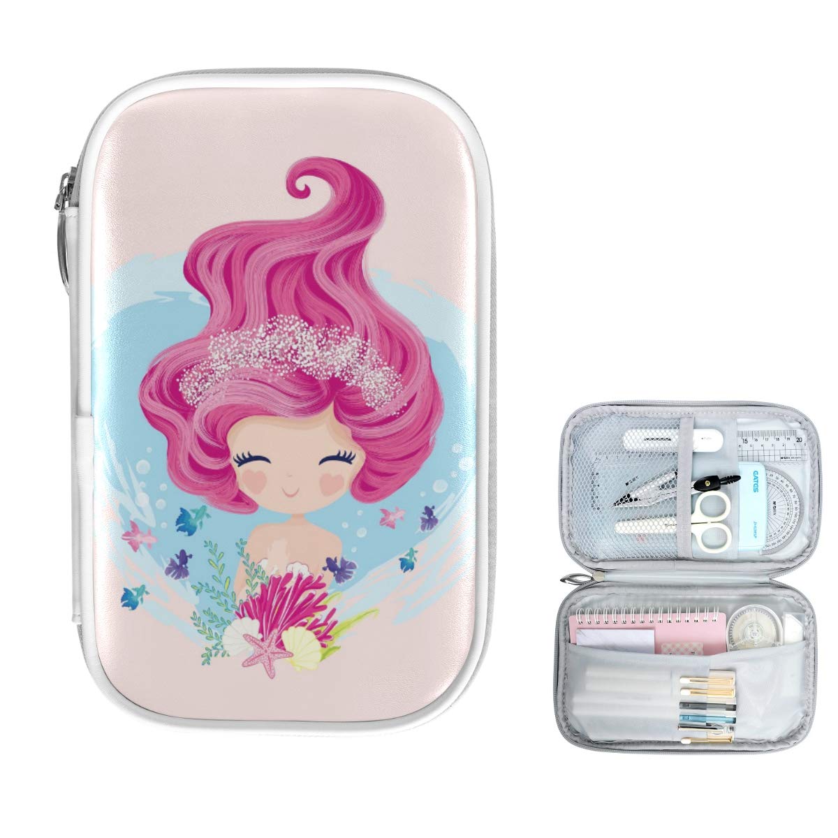ZZKKO Mermaid Pencil Case - Waterproof Zippered Pencil Pouch Organizer for School, Office & Travel | Cute Stationery Holder for Pens, Makeup & Art Supplies | Perfect Gift for Students & Teachers