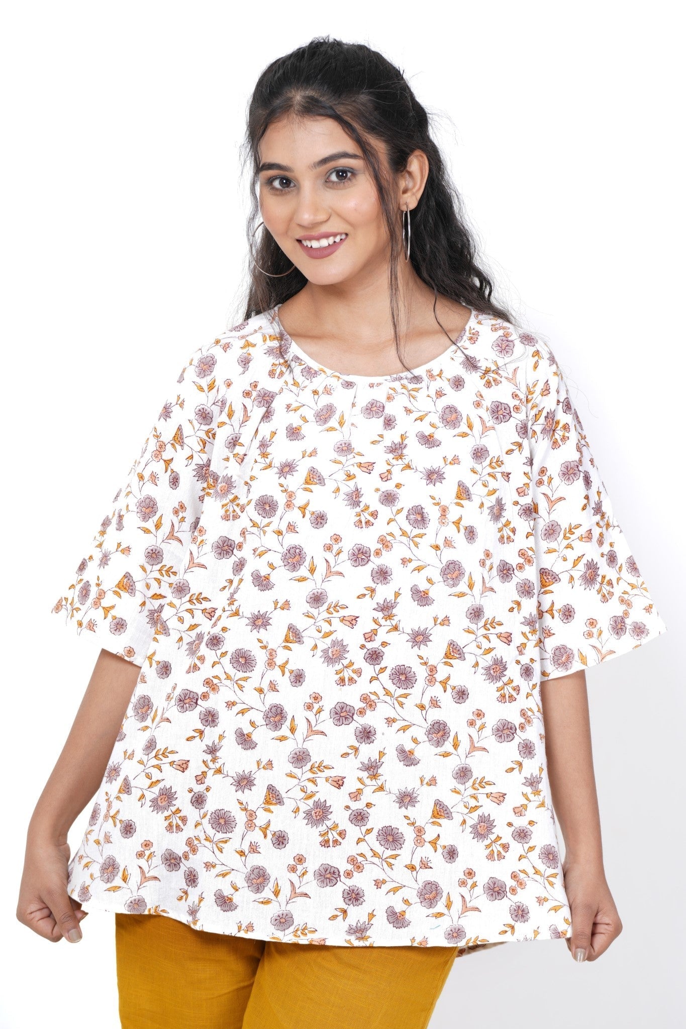 Aurora Flora Hand Block Printed Cotton Top for Women | Boho Chic Blouse | Perfect for Summer, Festivals & Casual Outings