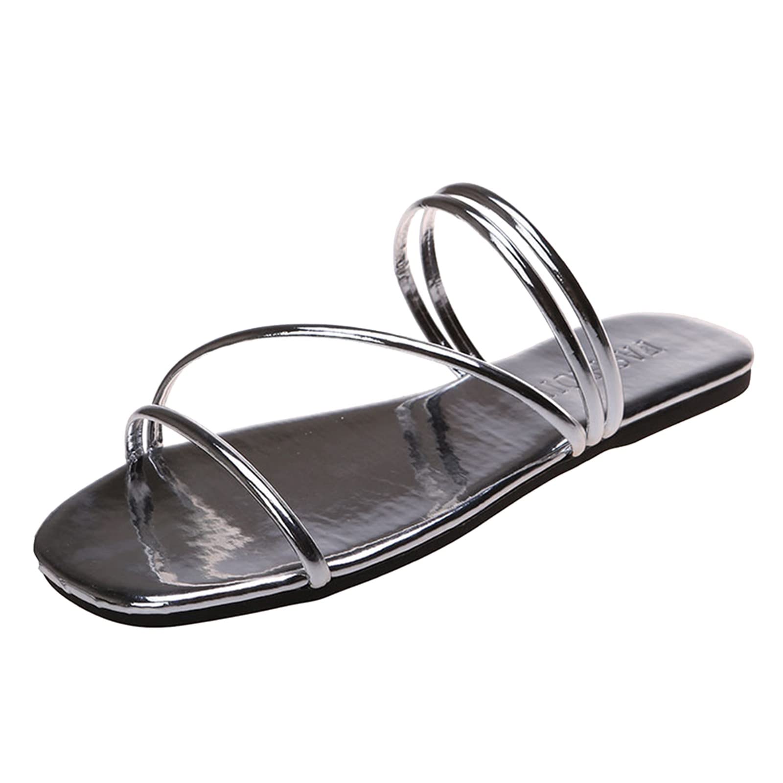 Women's Summer Fashion Sandals - Flat Lightweight Solid Color Shiny Beach Casual Shoes & Slippers - Comfortable Purple Heels for Beach, Vacation and Daily Wear