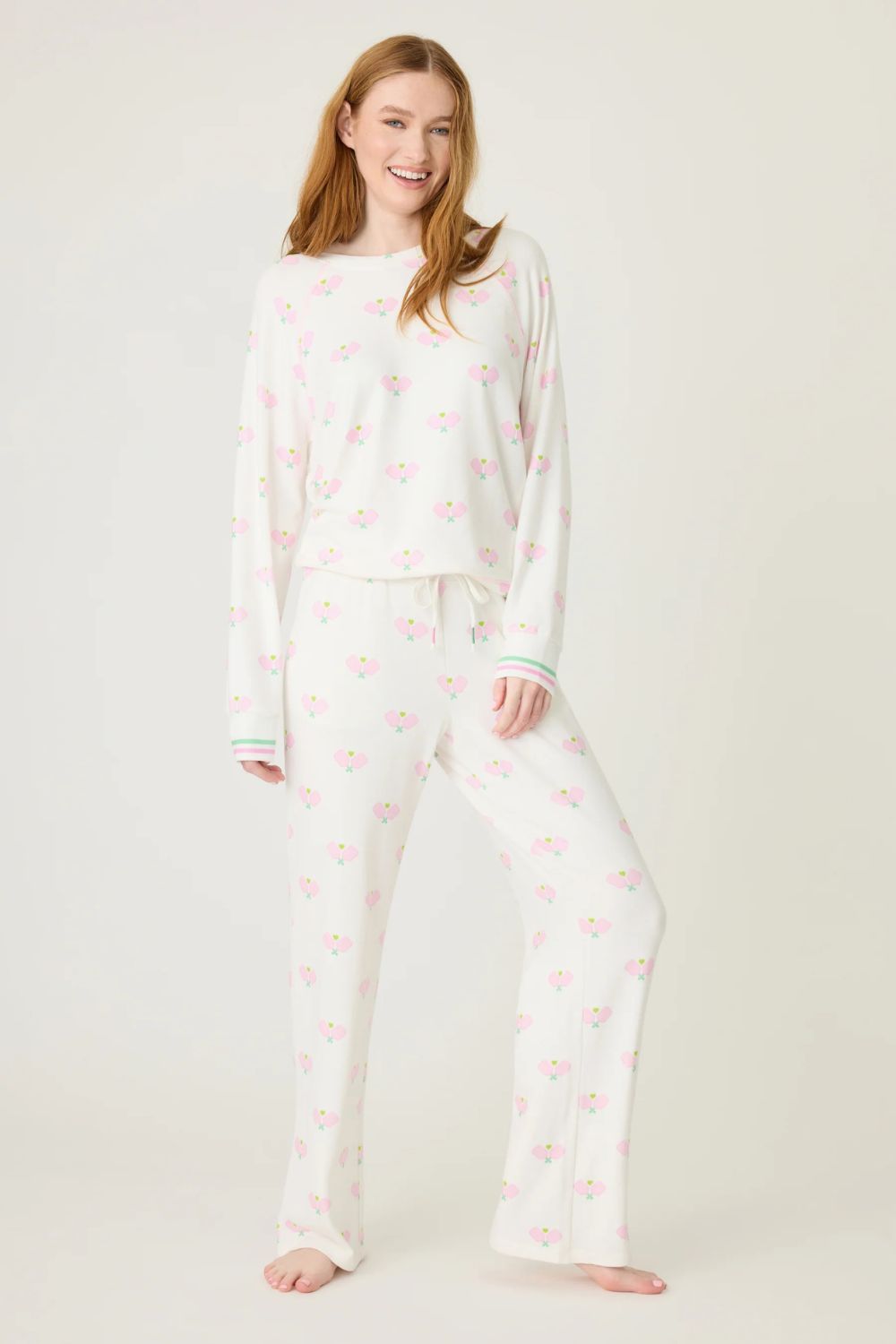 Peachy Heart Long Sleeve Pajama Set for Women - Soft Cotton Sleepwear with Romantic Floral Print - Perfect for Cozy Nights, Loungewear & Valentine's Day Gifts