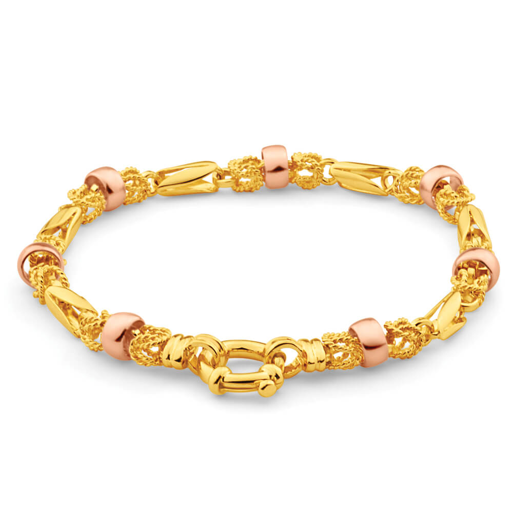 9ct Yellow Gold & Rose Gold Fancy Bracelet for Women - Elegant Stackable Bangle for Everyday Wear & Special Occasions