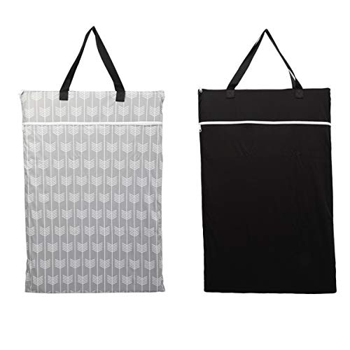 2 Pack Large Hanging Wet Bags - Reusable Laundry Pail & Cloth Diaper Storage - Waterproof Travel Organizer for Gym, Swim, Camping (Arrow Black)