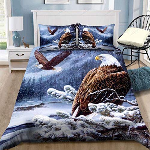 Bald Eagle Winter Bedding Set - King Size 3-Piece Microfiber Quilt Comforter Set | Soft & Warm for Boys, Kids, Teens & Adults | Perfect for Cozy Winter Nights & Cabin Decor