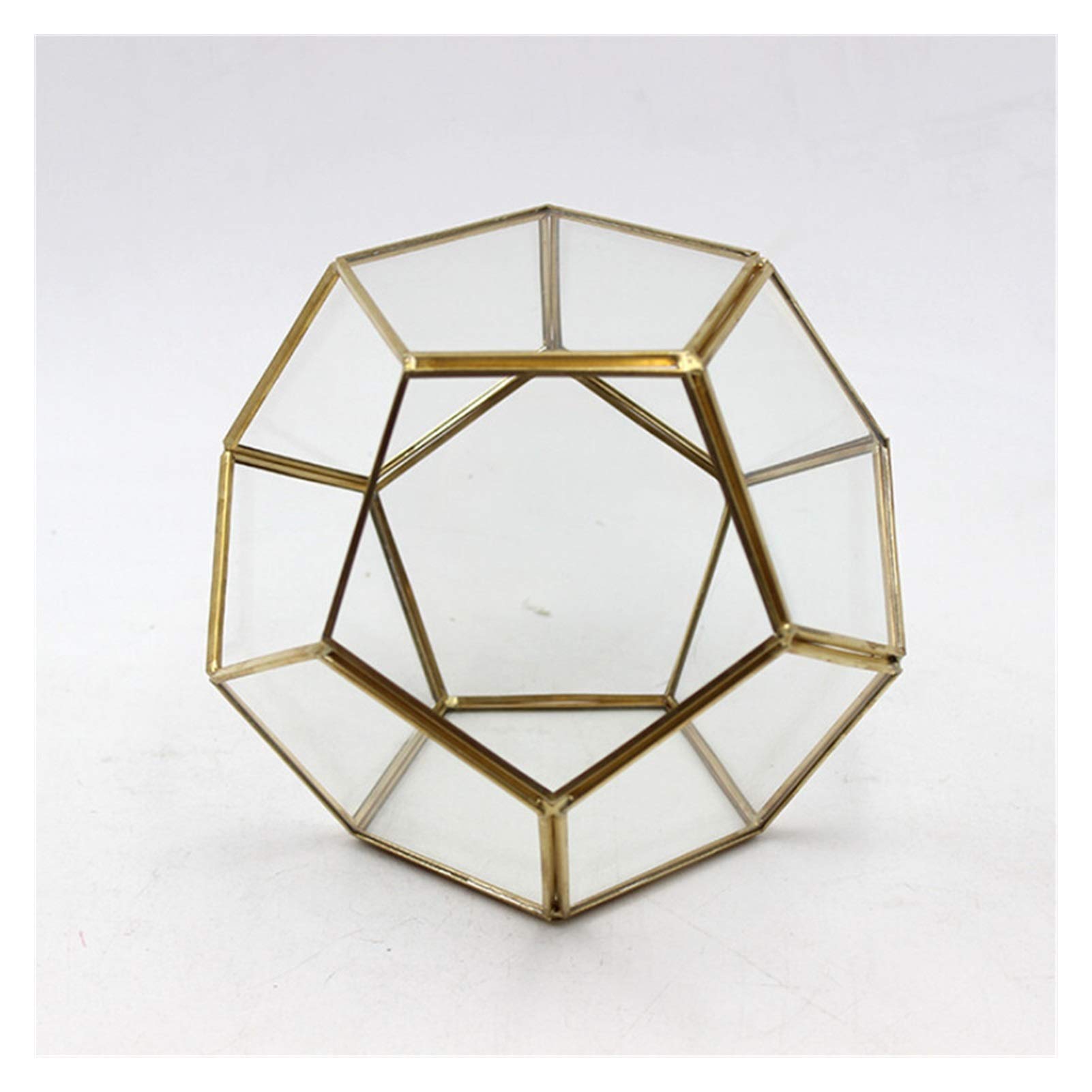 Gold Geometric Glass Terrarium Planter - 15x15x12cm Polyhedron Succulent & Bonsai Display for Office Desk, Fairy Garden Decor | Perfect for Home, Wedding Centerpiece & Gift Idea