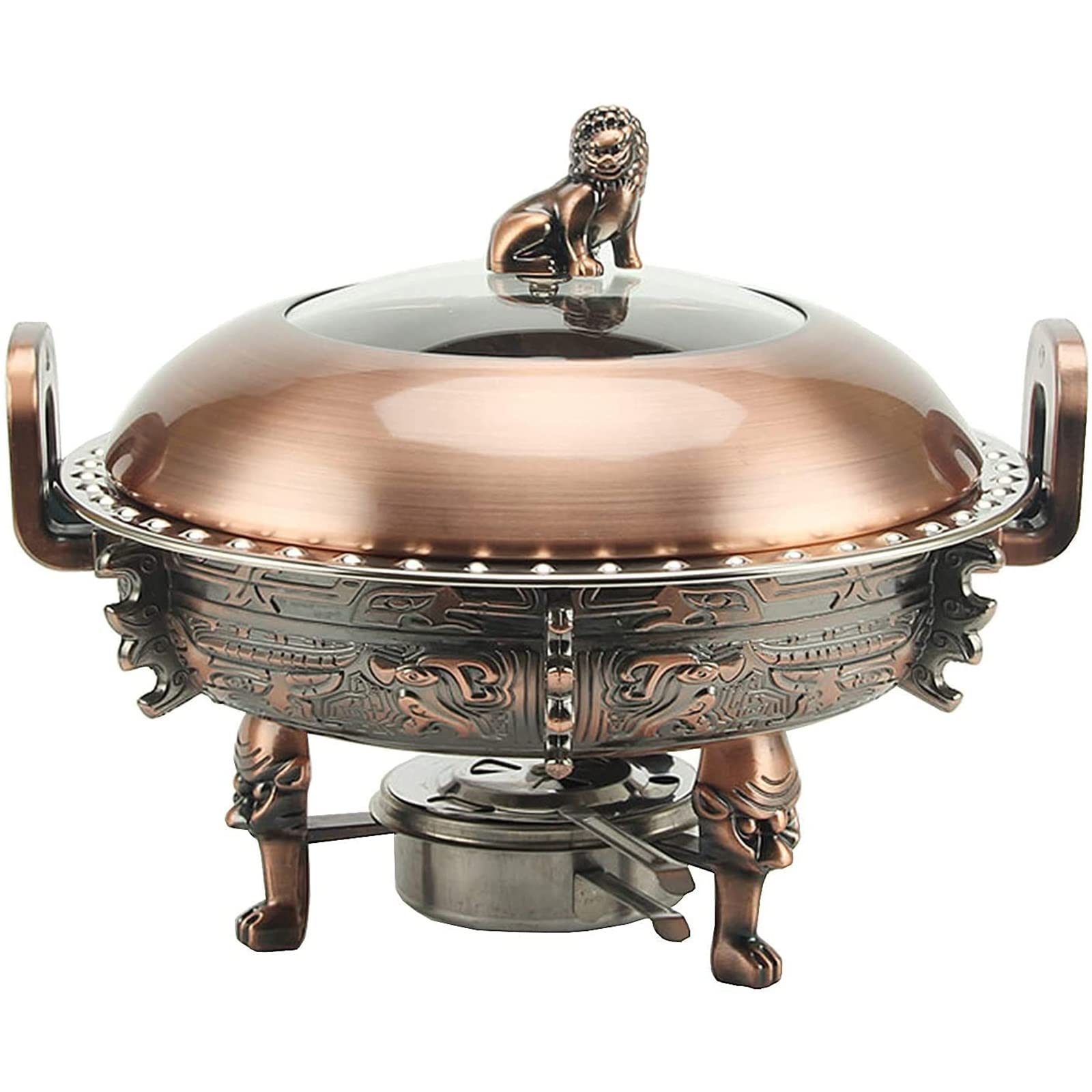 Premium Stainless Steel Buffet Chafer Warmer Set - 3L Round Chafing Dish with Aluminum Stand, Clear Lid & Fuel Holders - Ideal for Catering, Weddings, Banquets & Party Buffets (Red Copper) - Keep Food Warm at Events, Restaurants & Home Gatherings