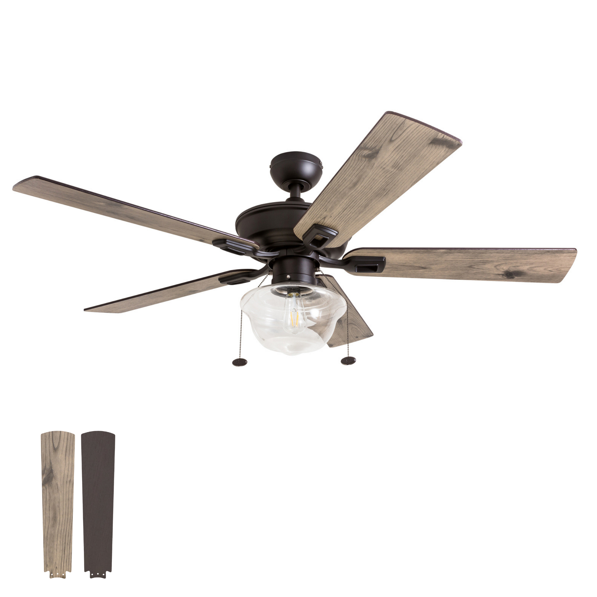 52 Inch Bronze Indoor/Outdoor Ceiling Fan with Pull Chain - Perfect for Living Rooms, Bedrooms, and Covered Patios