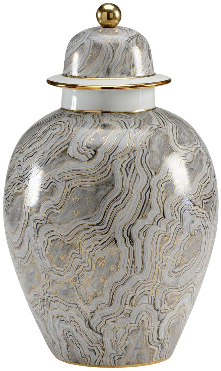 EuroLux Home Urn Vase with Gold Details - Hand-Decorated Ceramic Vase for Home Decor, Living Room Centerpiece, Mantel Display & Memorial Keepsake