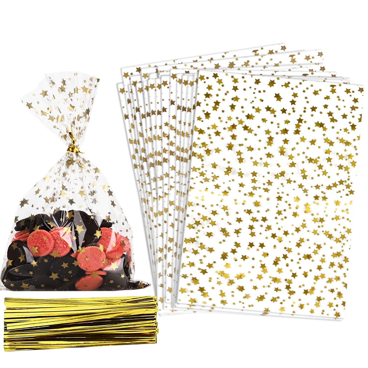 100 Pcs Gold Star Printed 3
