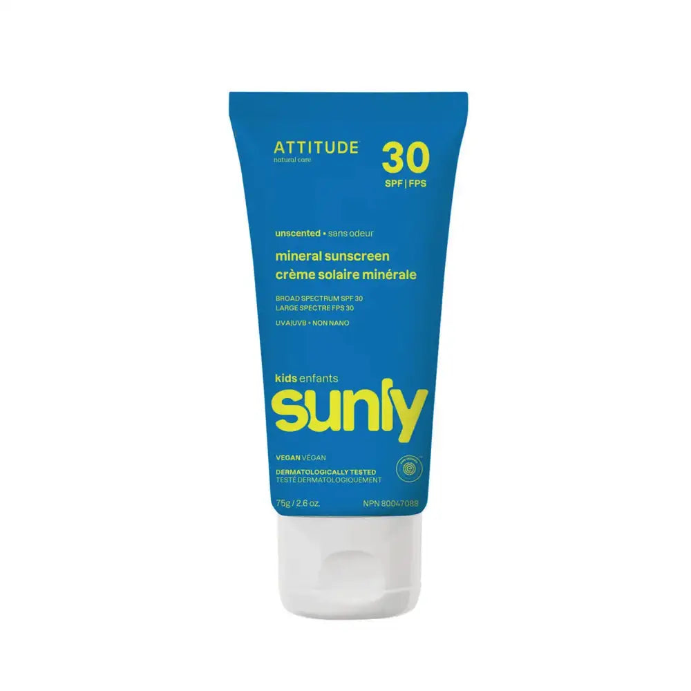 Attitude SPF 30 Baby & Kids Mineral Sunscreen - Fragrance Free, Hypoallergenic, Reef Safe - 75g for Sensitive Skin - Perfect for Beach, Pool & Outdoor Activities
