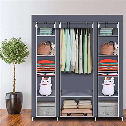 Portable Clothes Closet Organizer - Non-Woven Fabric Wardrobe with Hanging Rod & 9 Storage Shelves for Bedroom, Closet, Dorm Room & Small Space Storage Solution