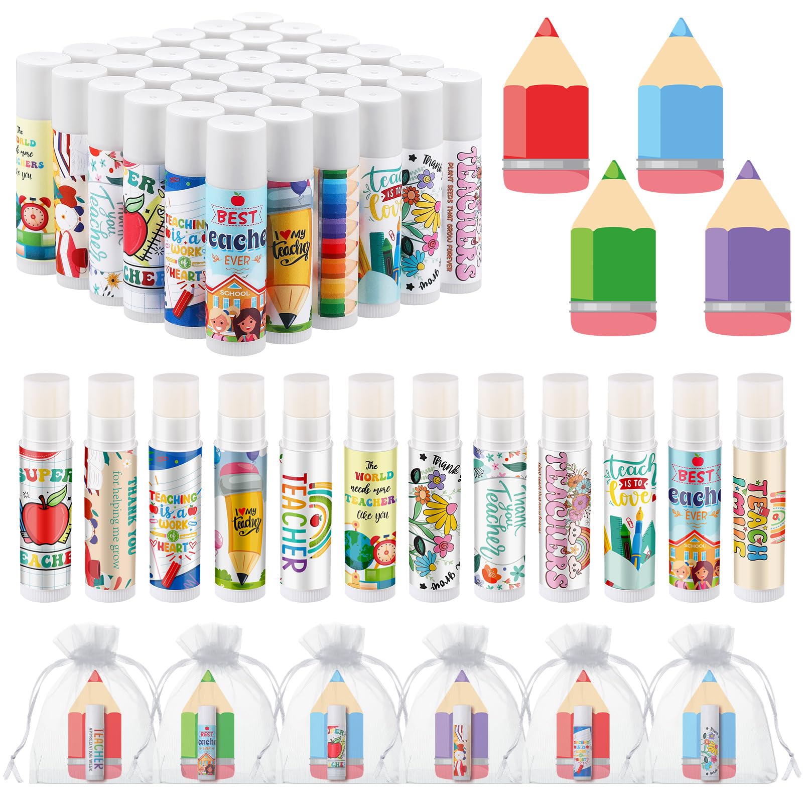 36pcs Teacher Lip Balm Gift Set with Thank You Tag - Perfect for Teachers Day, Graduation & Birthday