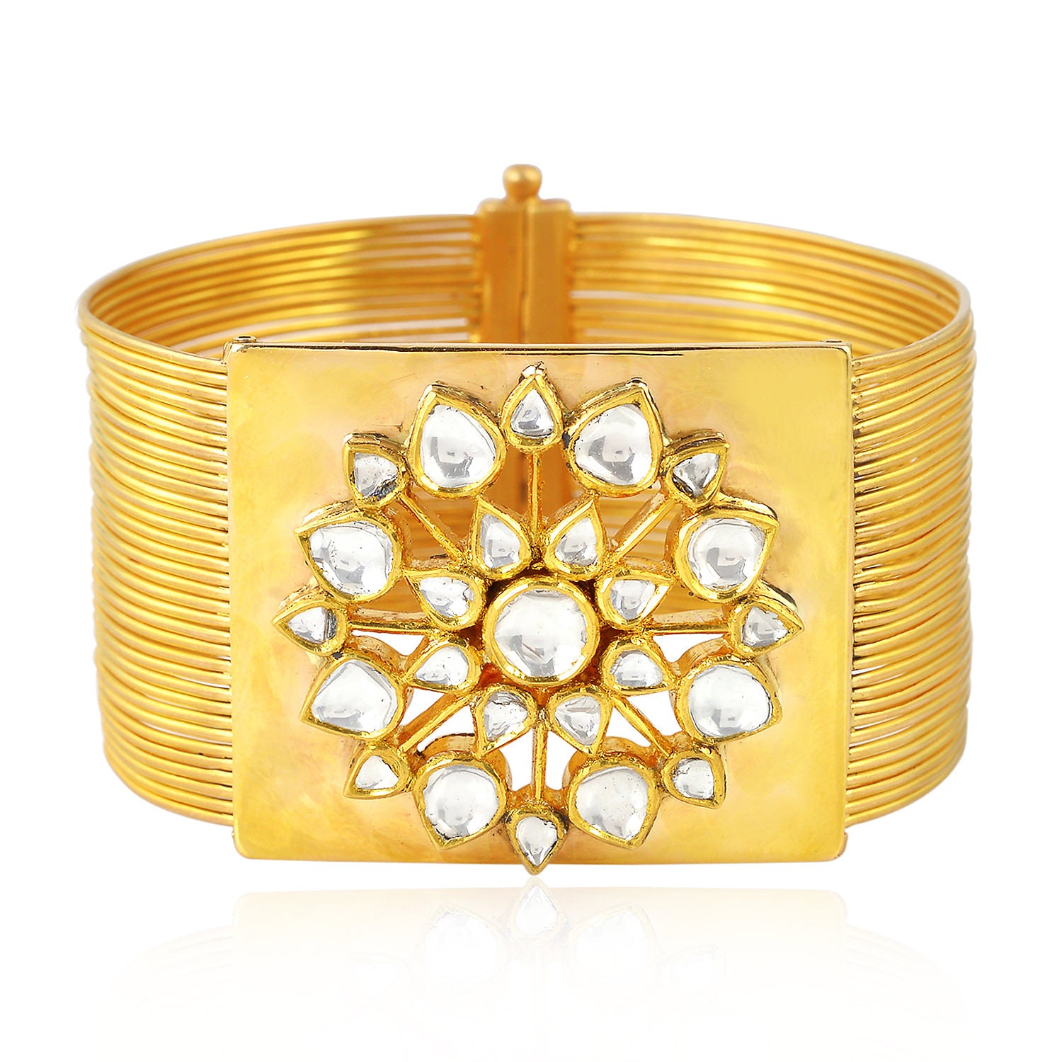 18K Yellow Gold Flat Polki Unshaped Rose Cut Diamond Wedding Bangle for Women - Perfect for Bridal Jewelry, Anniversary Gifts & Special Occasions