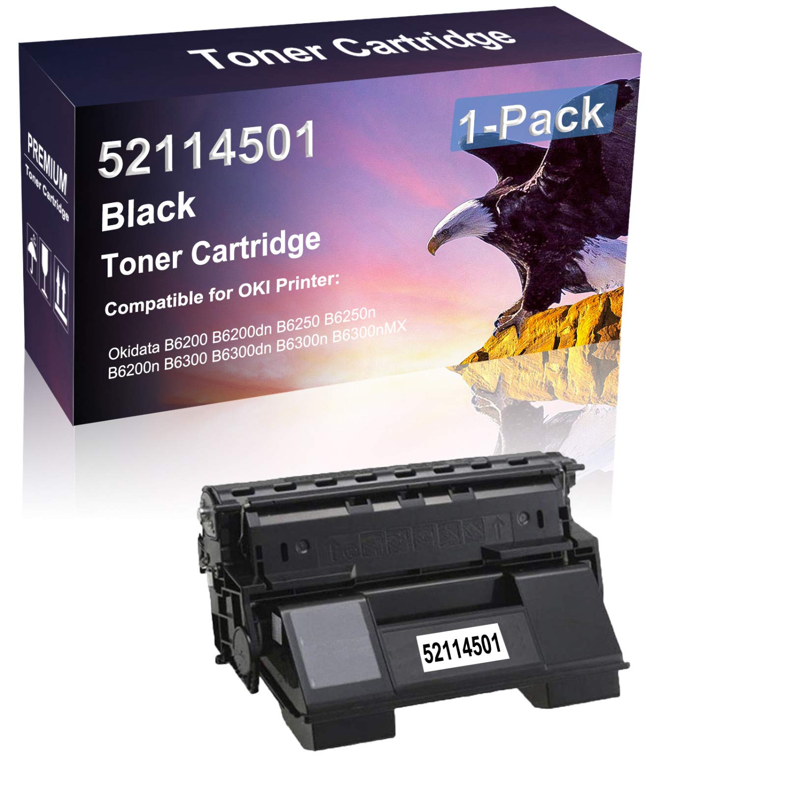 High Yield 52114501 Compatible Black Laser Toner Cartridge for OKI B6200 B6200dn B6250 B6250n B6200n B6300 B6300dn B6300n B6300nMX Printers - 1 Pack - Ideal for Office & Home Printing Needs