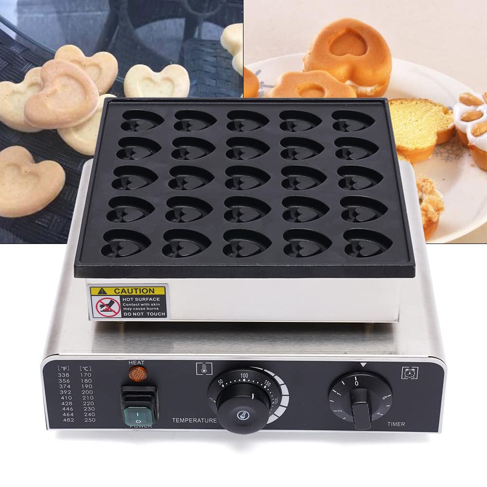 Nonstick Heart-Shaped Waffle Maker - 850W Mini Dutch Pancake Baker with 25PCs - Commercial & Home Use - Perfect for Breakfast, Brunch, Parties & Cafes
