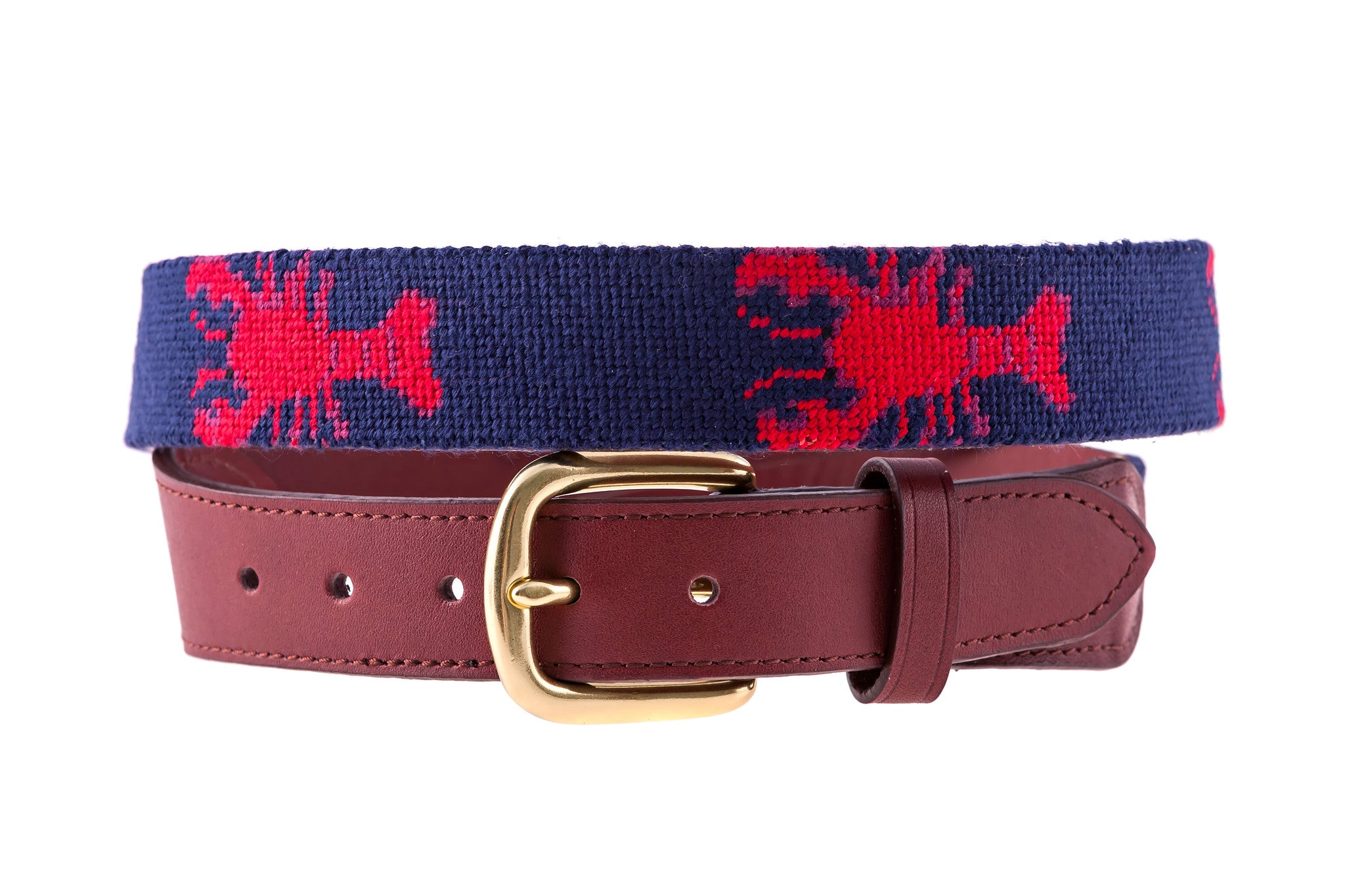 Premium Lobster Needlepoint Belt for Men - Classic Preppy Style Adjustable Leather Strap - Perfect for Casual, Office & Formal Wear