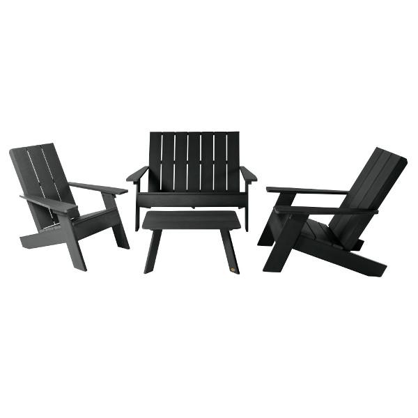 Modern Barcelona Adirondack Chairs Set - 2 Double Wide Chairs & Conversation Table for Outdoor Patio, Garden, Poolside Relaxation