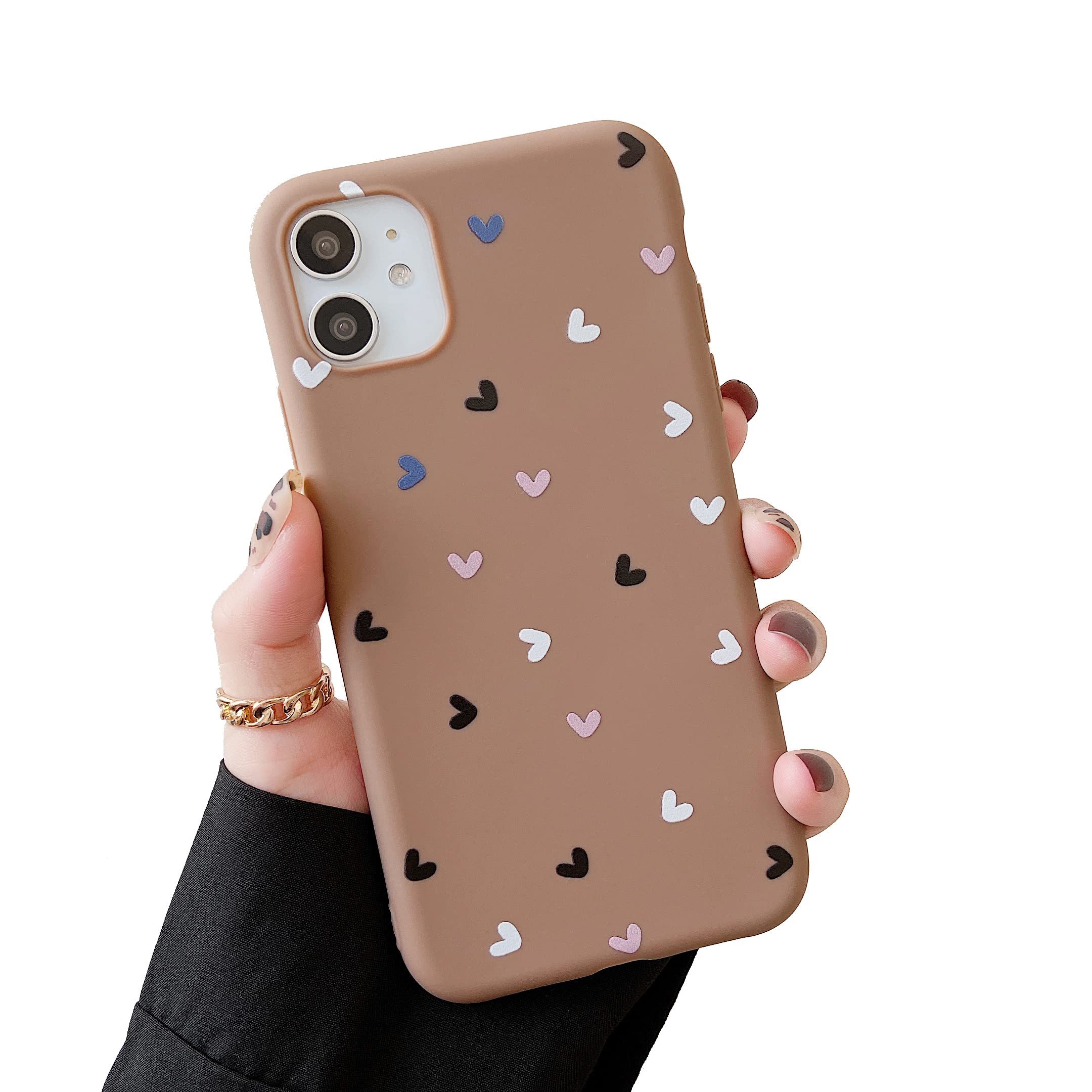 DEFBSC iPhone 11 Case - Cute Love Heart Soft Flexible Gel Rubber Liquid Silicone Phone Cover for Women & Girls (Brown) | Perfect for Everyday Use, Valentine's Gifts & Fashion Accessories