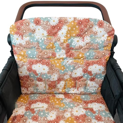 Premium Wagon Stroller Seat Cover - Soft Padded Liner for Stroller & Wagon - Waterproof & Easy to Clean - Prevents Mess & Enhances Comfort - Perfect for Outdoor Adventures, Park Visits & Family Outings (Field of Flowers Design, 4-Seater)