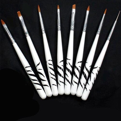 8pcs Zebra Print Short Handle Nail Art Brushes Set - Perfect for DIY Manicures, Salon Nail Designs & Professional Nail Artistry