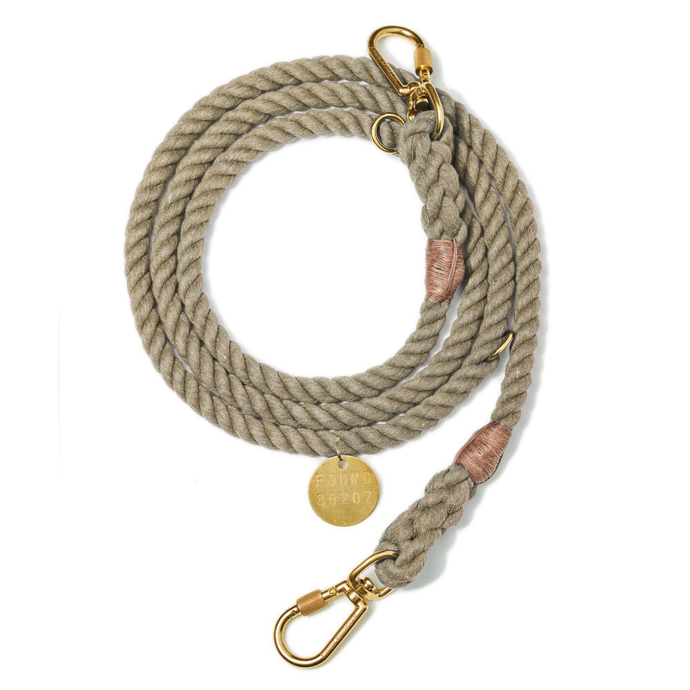Found My Animal Adjustable Rope Dog Leash - Durable Dark Tan Pet Walking Lead for Training, Hiking & Outdoor Adventures