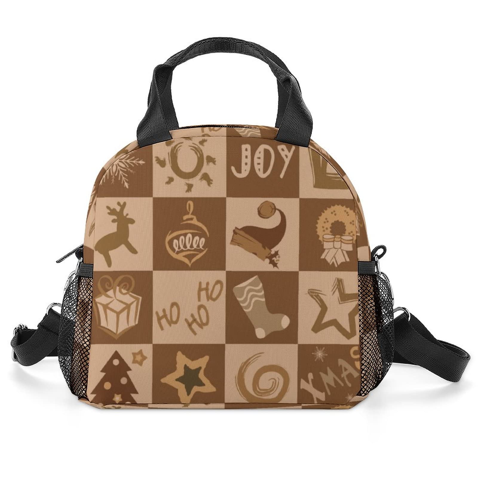 **Insulated Lunch Bags for School, Work & Hiking - Reusable Meal Tote for Boys, Girls & Women - Stylish Brown Printed Design - Perfect for Office, Picnic & Outdoor Adventures**