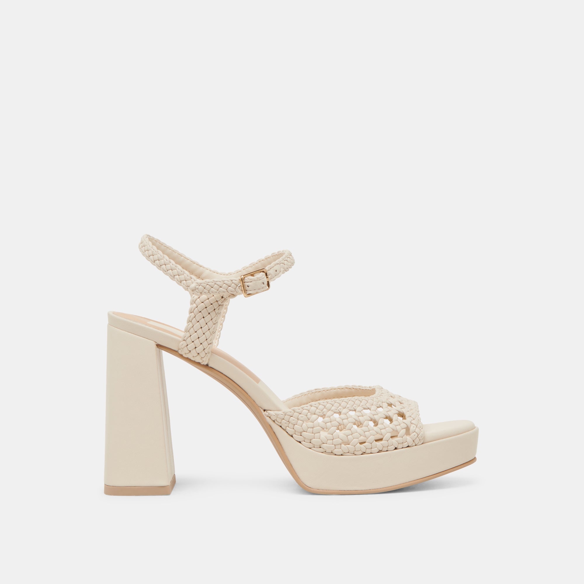 Peyten Women's Wide Heel Sandals - Cream Woven Leather Straps & Comfortable Block Heels for Casual Outings, Weddings & Summer Parties