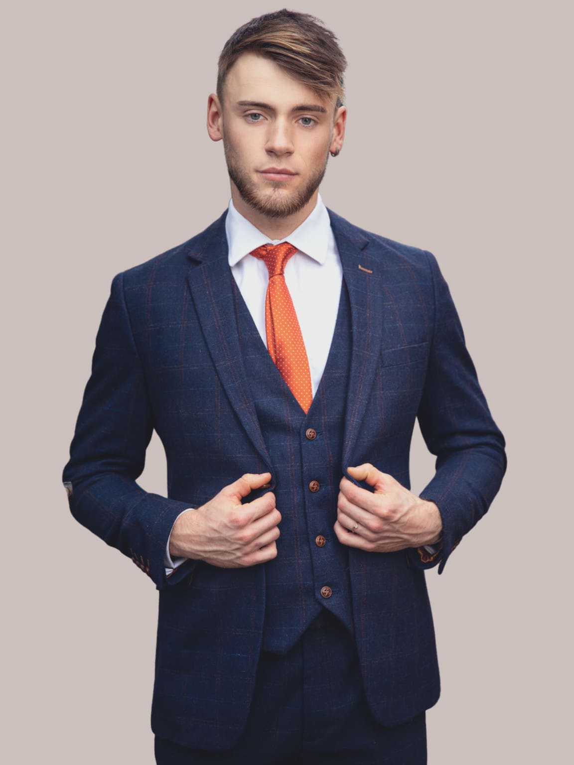 Barucci Bruno Men's Navy Slim Fit Tweed 3 Piece Suit | Premium Wool Blend Business Formal Attire | Perfect for Weddings, Office & Special Occasions