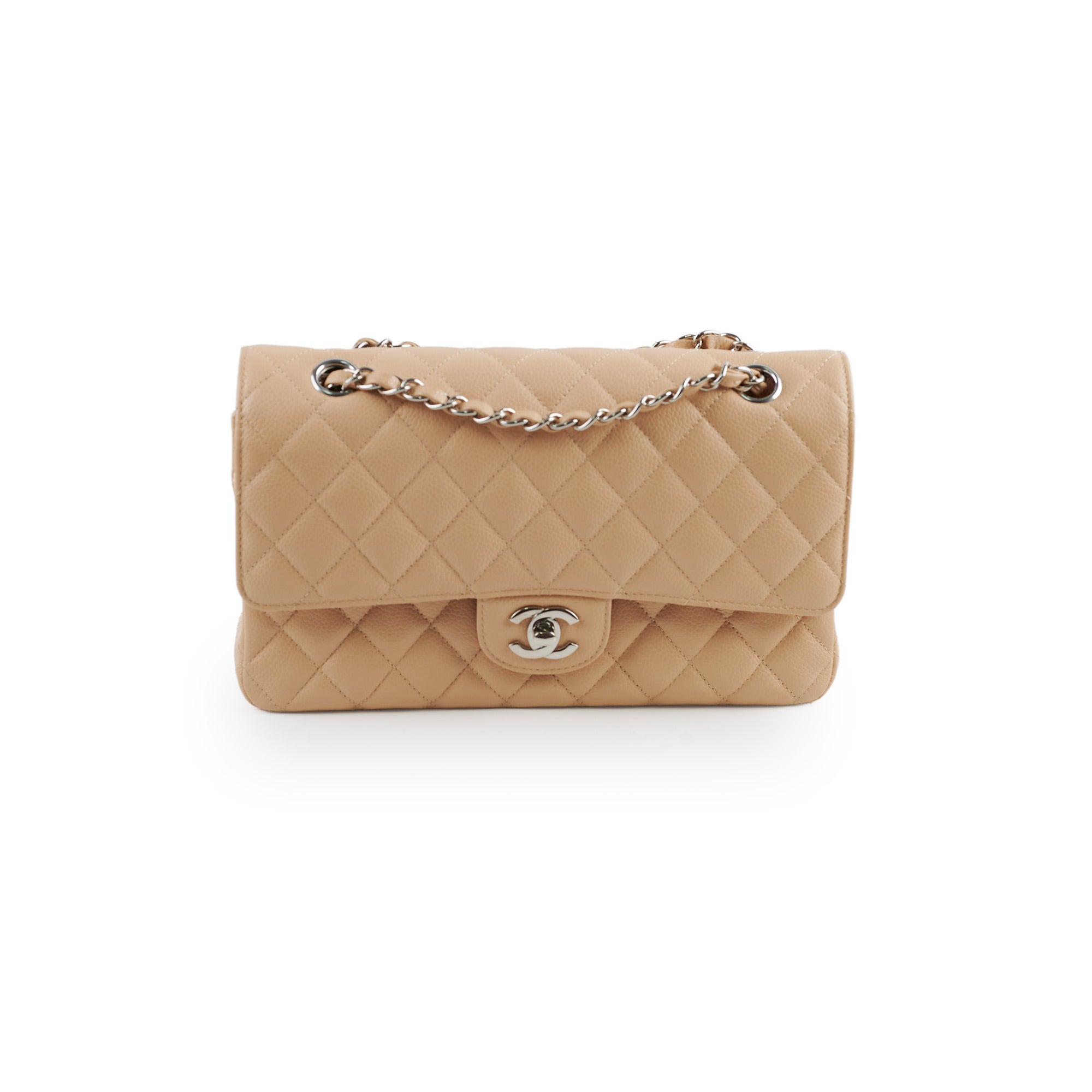 Chanel Medium/Large Caviar Double Classic Flap Bag in Beige | Luxury Designer Handbag for Women | Perfect for Work, Evening Events & Special Occasions