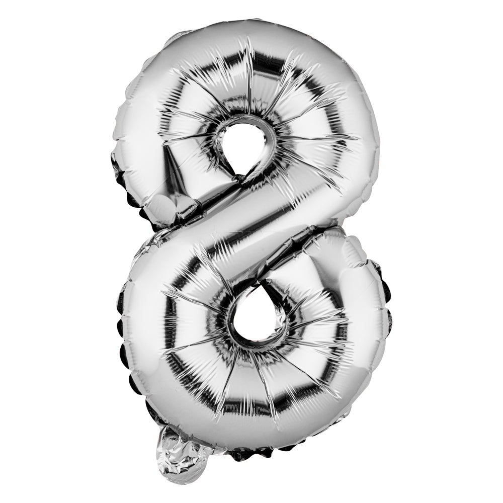 Balloonify Silver Mylar Number 8 Balloon - 16 Inch Large Foil Balloon for Birthday Party Decorations (1 Count) - Perfect for Anniversaries, Graduations & Baby Showers