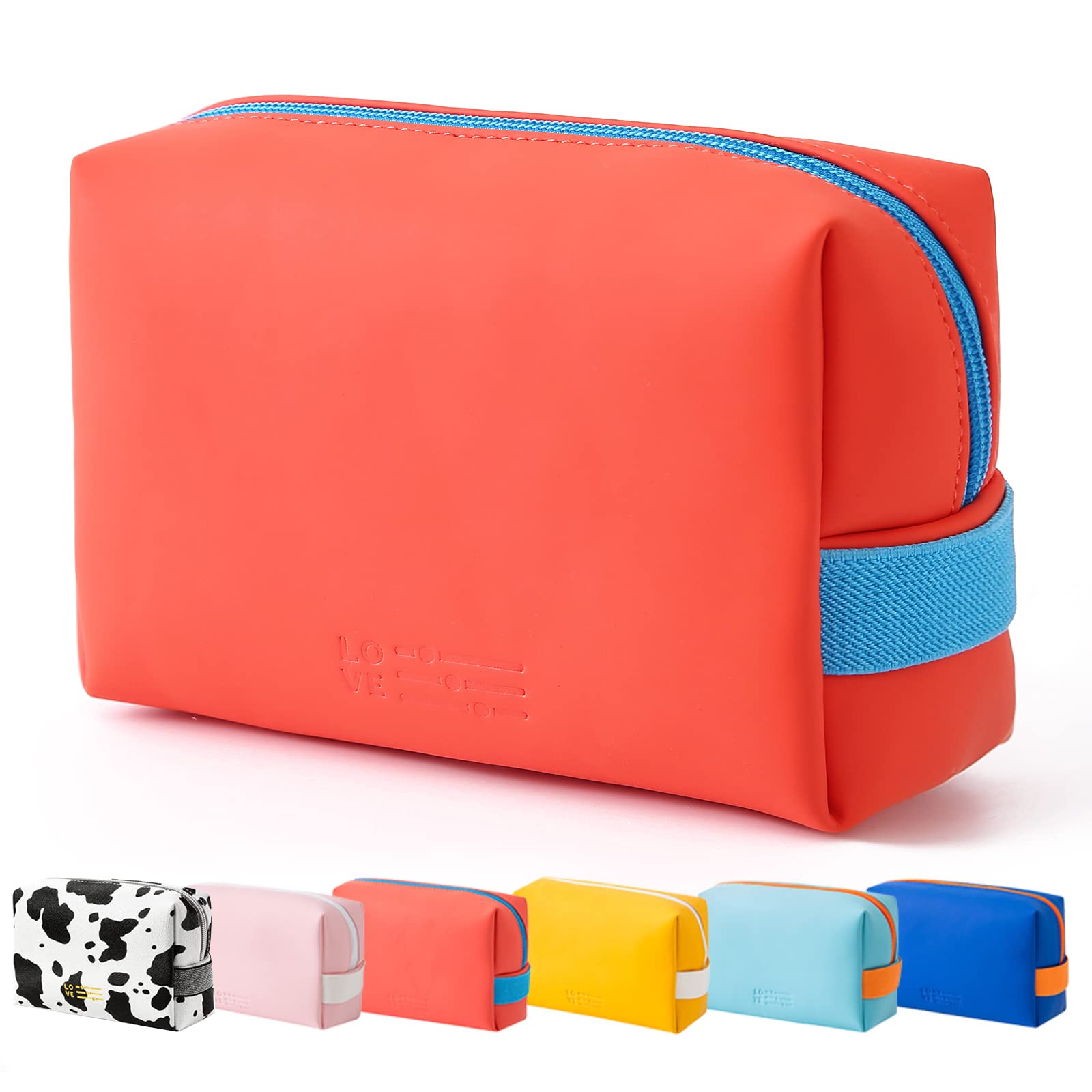 Small Waterproof PU Leather Makeup Bag for Women - Travel Cosmetic Organizer with Zipper, Cute Toiletry Pouch (Red) | Perfect for Travel, Gym & Daily Essentials Storage