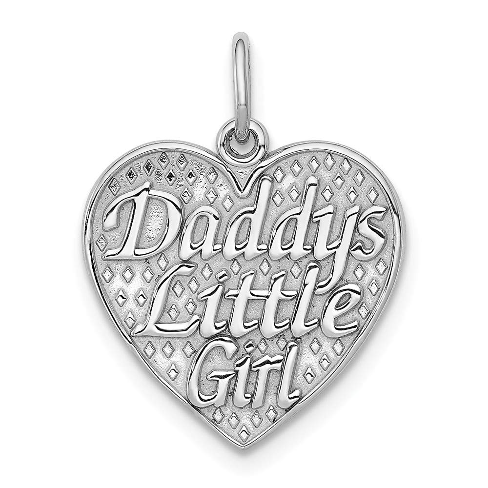 14K White Gold Daddy's Little Girl Heart Charm Pendant - 16mm Black Bow Jewelry for Birthdays, Gifts & Special Occasions