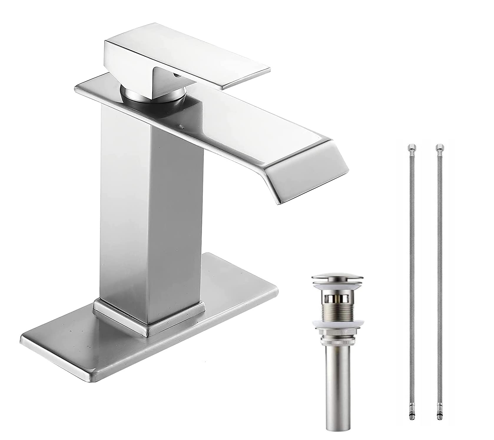 Brushed Nickel Single Handle Waterfall Bathroom Faucet - Perfect for Vanity Sinks & Commercial Lavatories