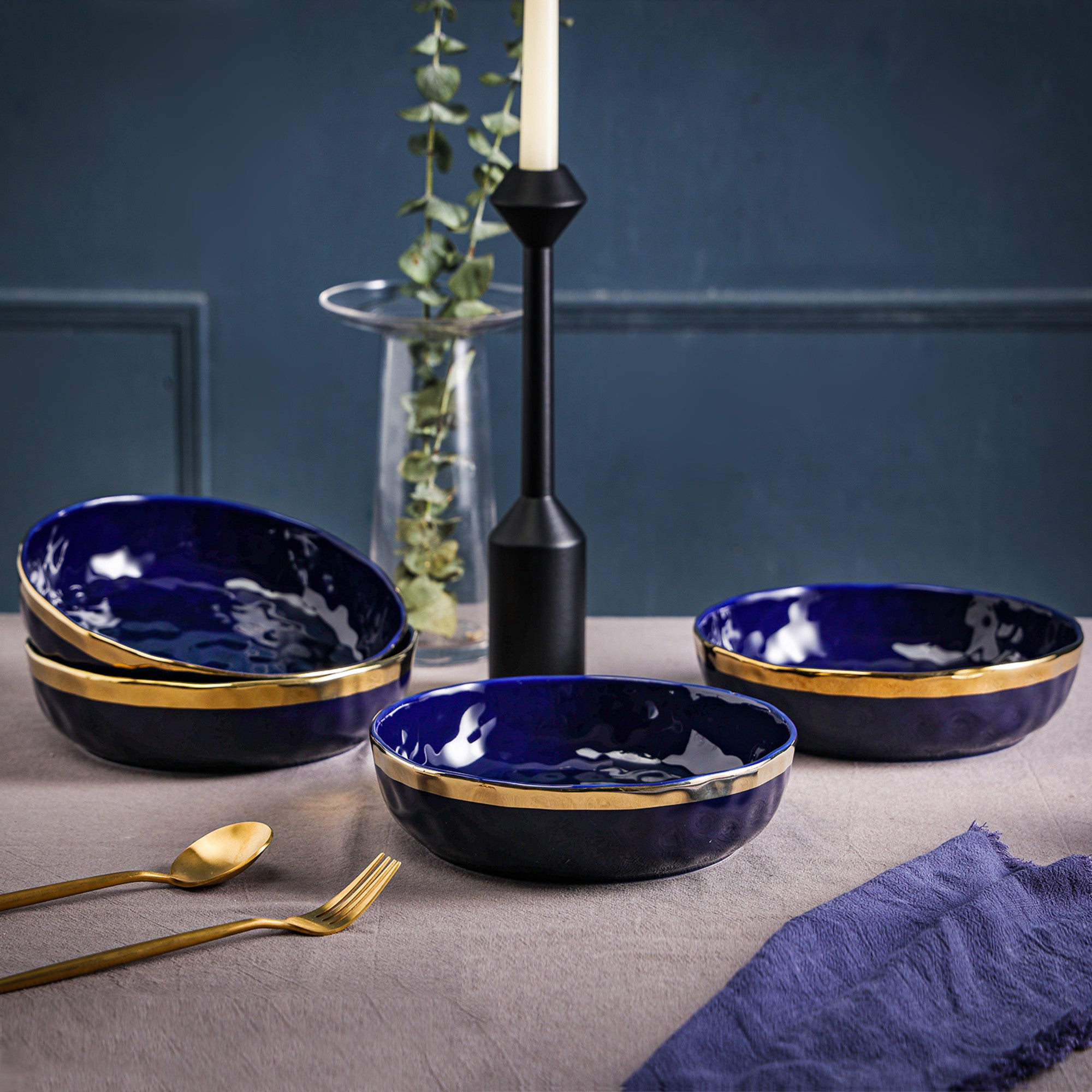 Florian Porcelain Pasta Bowl - Elegant Blue Ceramic Dinnerware for Italian Cuisine | Perfect for Pasta, Salad & Soup Serving at Home or Restaurant