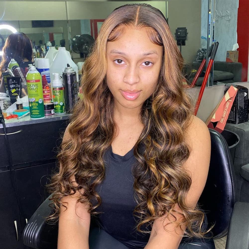LSZA 30 Inch Body Wave Lace Front Human Hair Wig - Blonde Highlight 13x6x1 Lace Closure for Black Women (Color 4/27, 10 Inches) | Perfect for Daily Wear, Parties & Special Occasions
