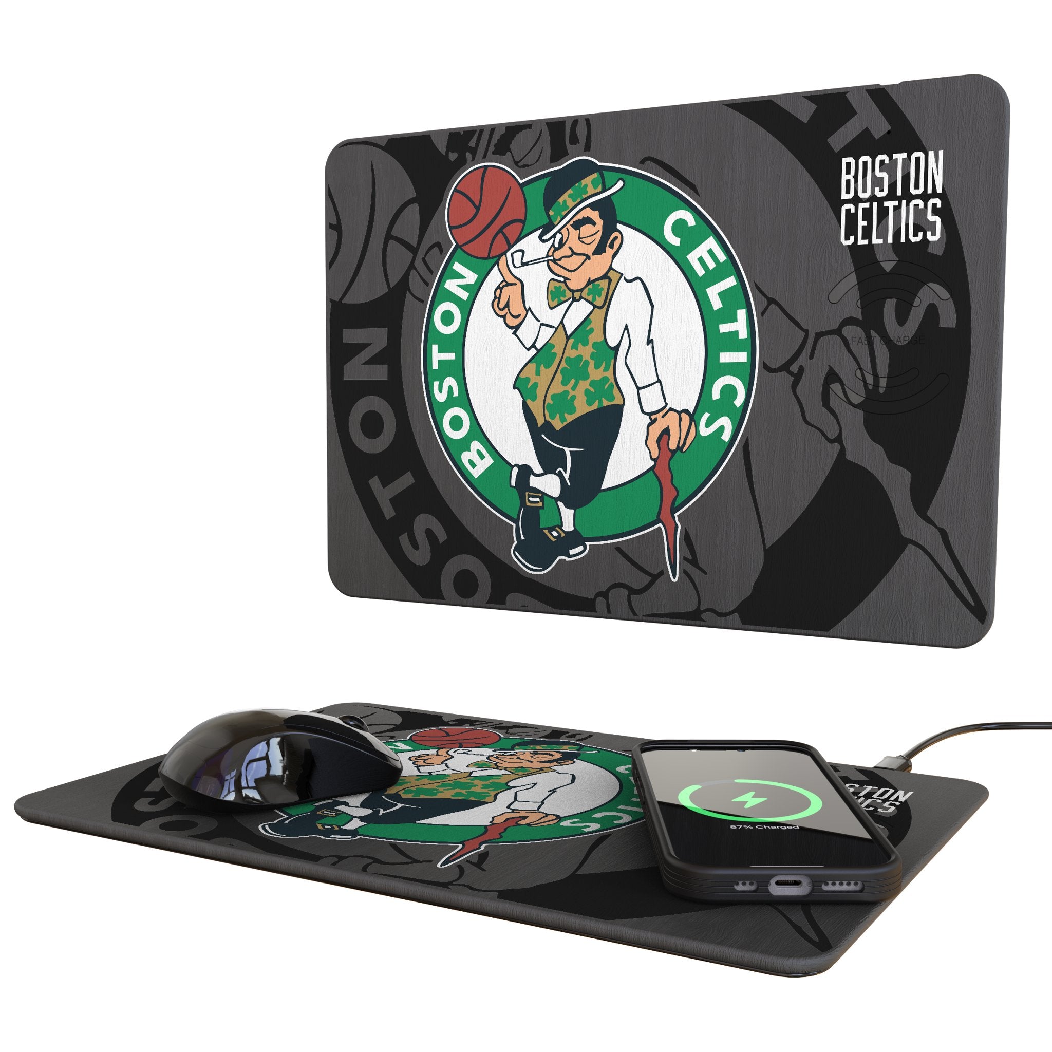 Boston Celtics Monocolor Tilt 15W Fast Wireless Charger & Mouse Pad Combo - Perfect for Office, Gaming & Celtics Fans Workspace Setup