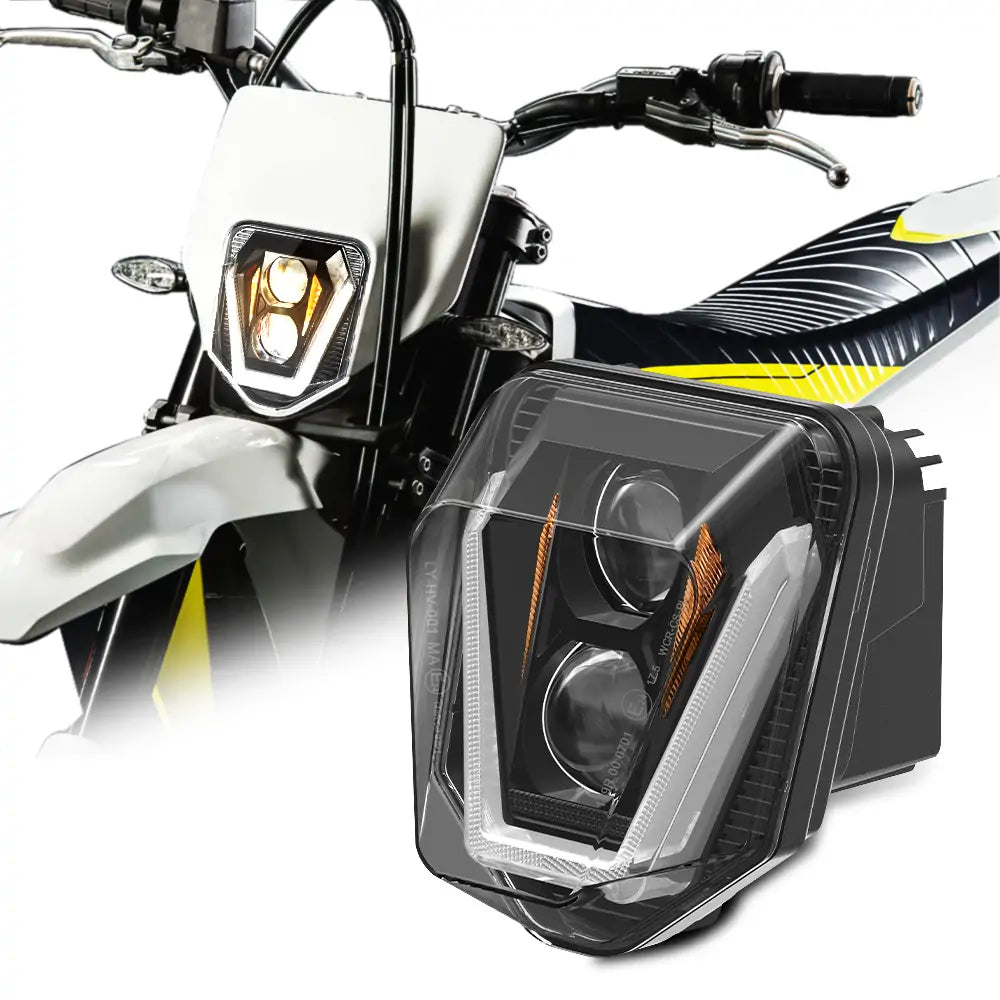 HUSQVARNA 300TE Motorcycle LED Headlight Assembly with Amber DRL - High Visibility Replacement for Off-Road & Night Riding