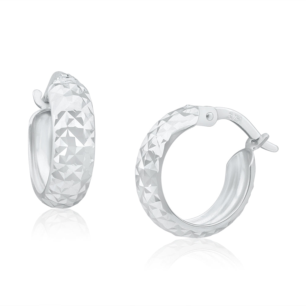 9ct Elegant White Gold Hoop Earrings for Women - Classic Circle Huggie Earrings for Everyday Wear & Special Occasions