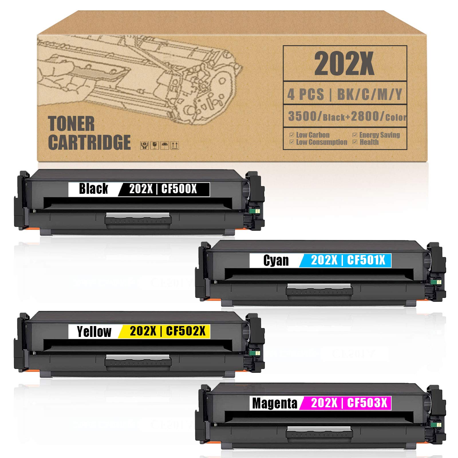 4-Pack Compatible Toner Cartridges Replacement for HP Color Pro M254nw M254dw M254dn MFP M280nw M281fdn M281cdw Printers - 1BK+1C+1M+1Y (CF500X CF501X CF502X CF503X) | High-Yield Printing for Office & Home Use