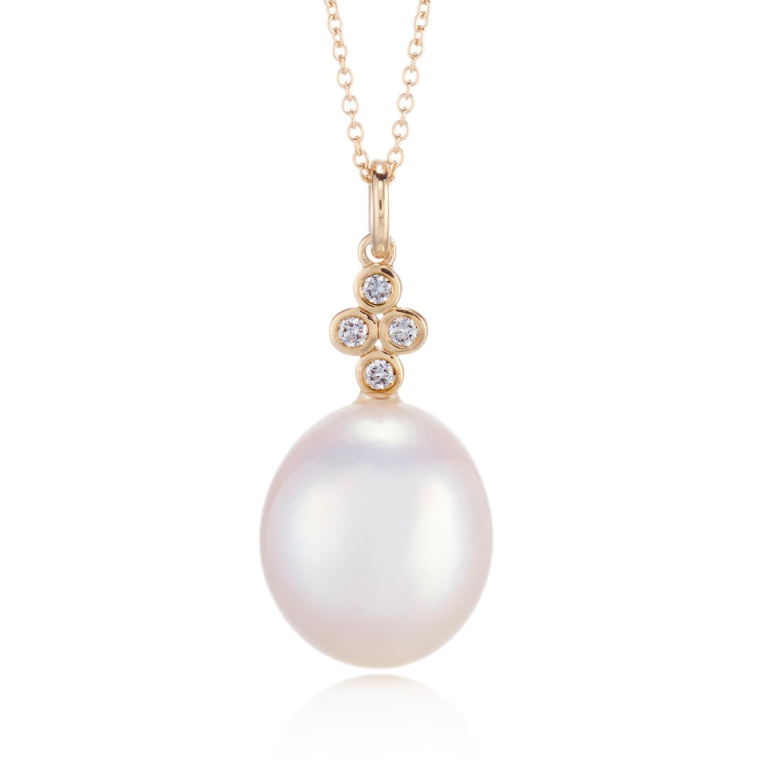 Dominique Pearl & Diamond Pendant Necklace - Elegant Jewelry for Women, Perfect for Weddings, Anniversaries & Special Occasions