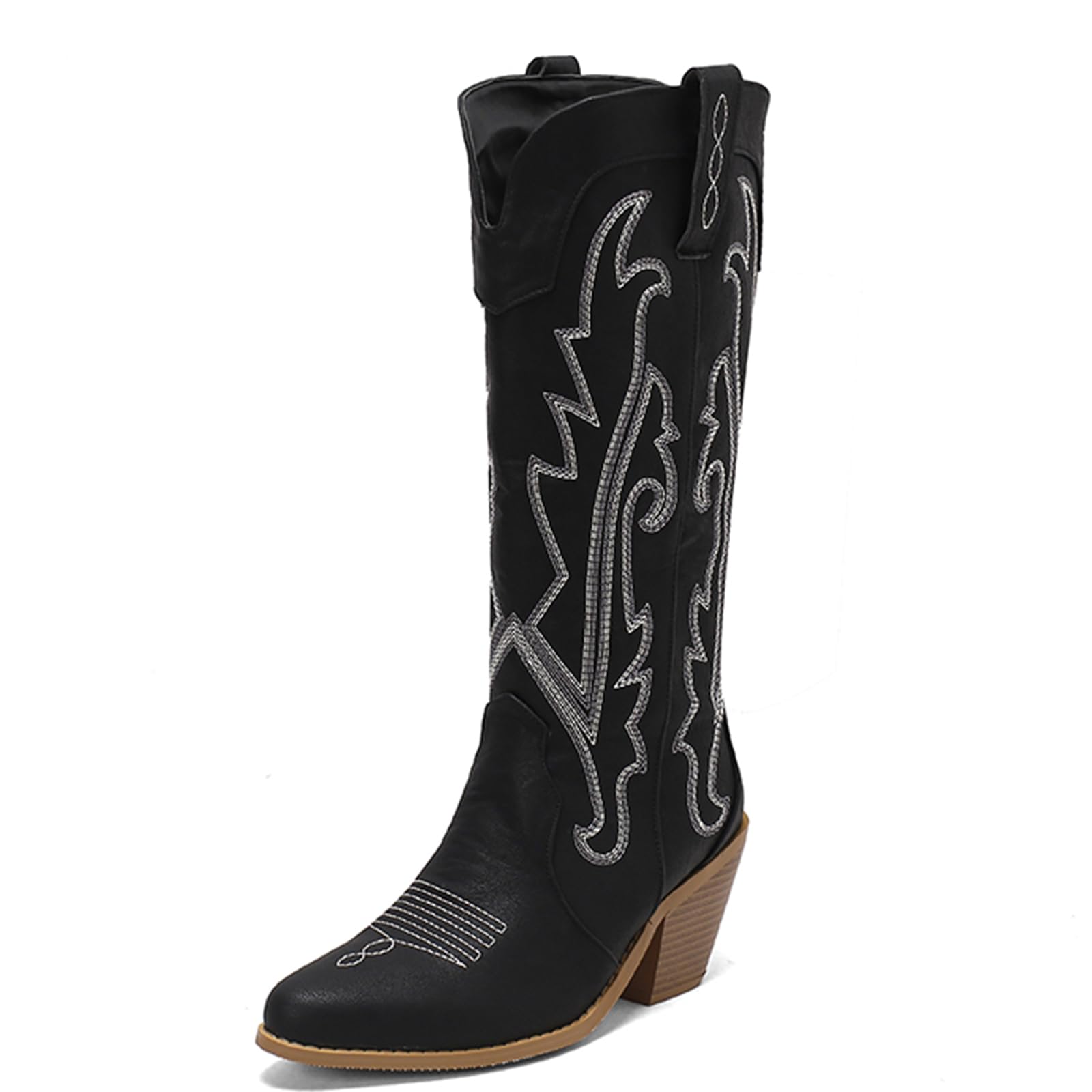 Vintage Embroidered Cowboy Boots for Women - Chunky Stacked Heel Western Cowgirl Boots | Pull-On Design for Country Dancing, Rodeo & Fashion Outfits