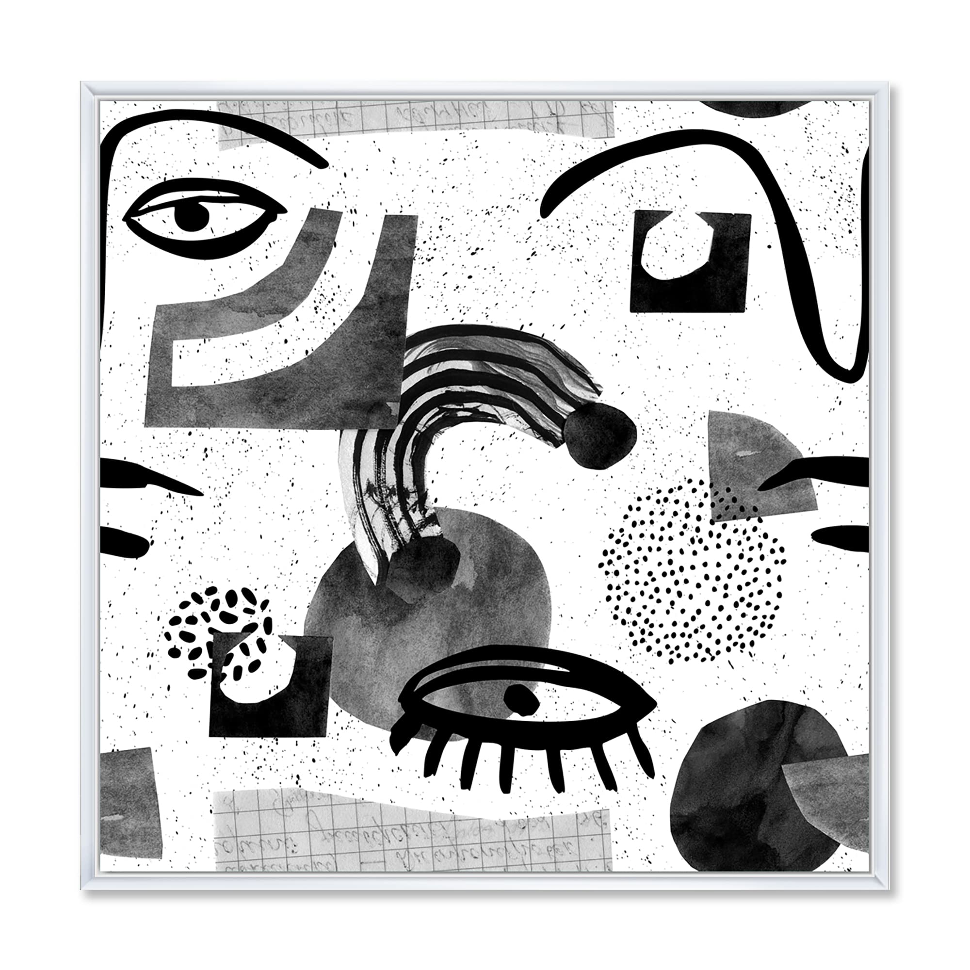 Contemporary Style II Collage of Eyes & Doodles - Modern Framed Canvas Wall Art Print for Living Room, Bedroom & Office Decor