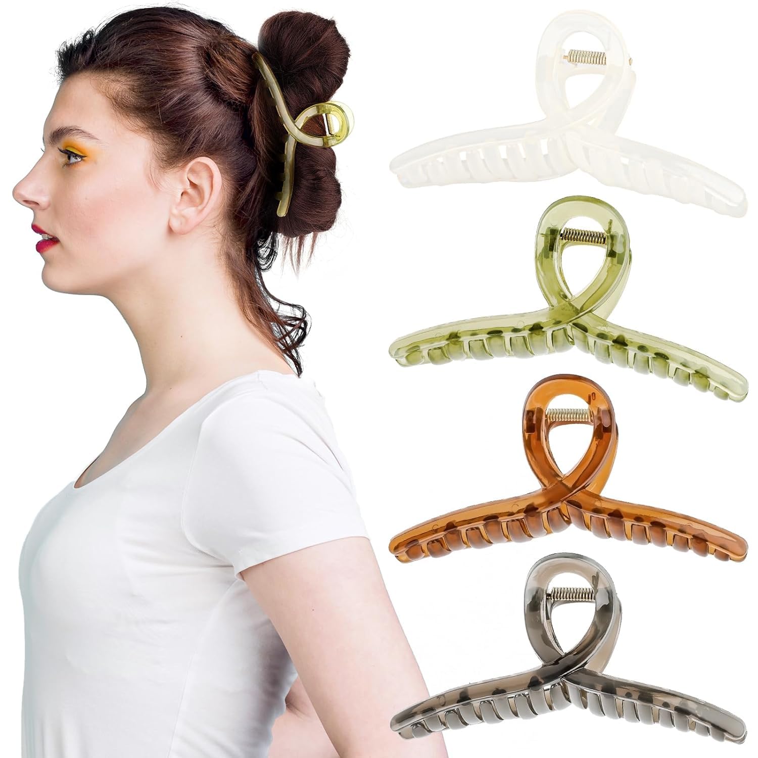 Large Butterfly Hair Claw Clips for Women - Jelly Hair Clips for Girls with Long Thick Hair - 4 Colors - Perfect for Updos, Ponytails & Everyday Hairstyles
