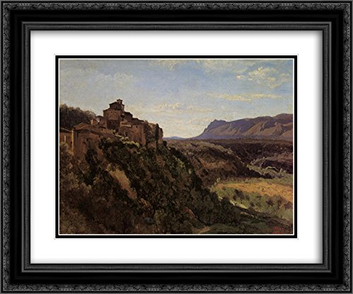 Jean Baptiste Camille Corot 'Buildings Overlooking The Valley' 24x20 Inch Black Ornate Framed Museum Art Print with Double Matting - Perfect for Living Room, Bedroom or Office Wall Decor