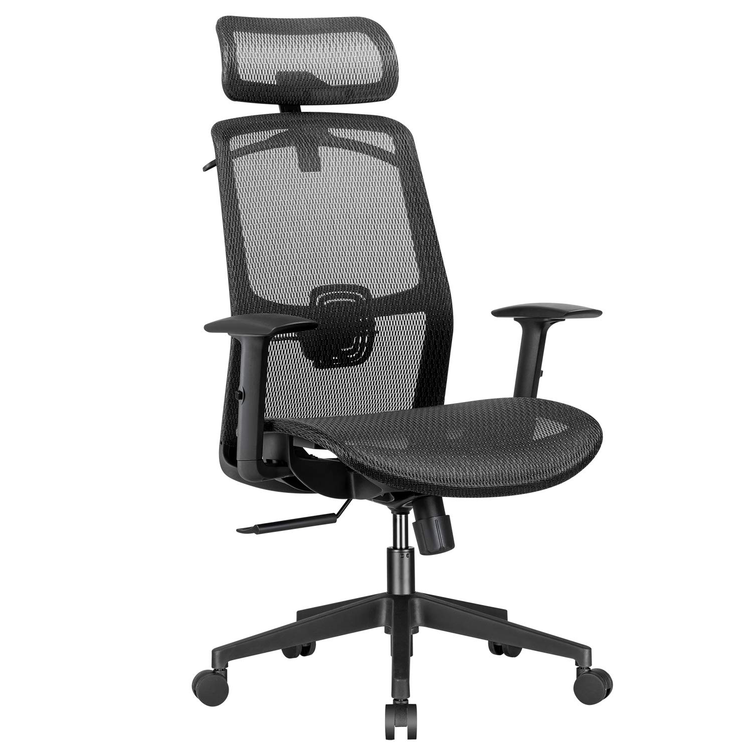 Ergonomic Office Chair with Mesh Seat & Adjustable Headrest - High Back Computer Desk Chair with Lumbar Support & Rolling Wheels - Executive Task Chair with Clothes Hanger (Black) - Perfect for Home Office, Gaming & Workspaces